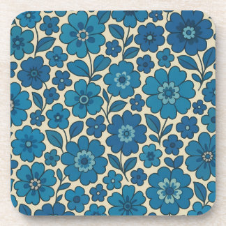 Retro blauwe bloemenkurk achterkant Set van 6 onde Bier Onderzetter