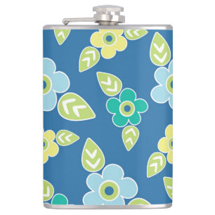 Retro blauwe bloemenpatroon heupfles