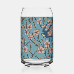 Retro Blauwe Bloemige Zwaluwnmotief van Walter Cra Blikvorm Glas