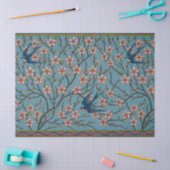 Retro Blauwe Bloemige Zwaluwnmotief van Walter Cra Tissuepapier (Craft)