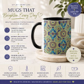 Retro blauwe bloemmotief accent mok