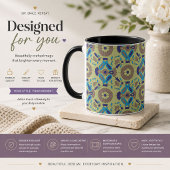 Retro blauwe bloemmotief accent mok