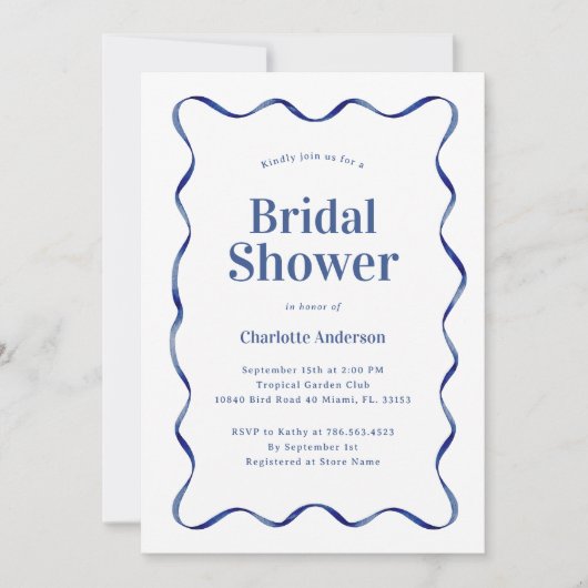 Retro Blauwe Bruids Douche Uitnodiging (Voorkant)