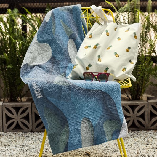 Retro Blauwe Camouflage Golven Modern Monogram Strandlaken