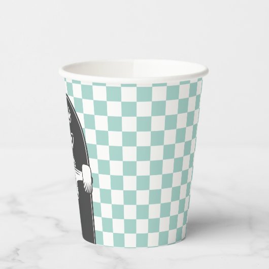 Retro blauwe check Skateboard twee rad 2e Verjaard Papieren Bekers (Links)