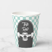 Retro blauwe check Skateboard twee rad 2e Verjaard Papieren Bekers (Voorkant)