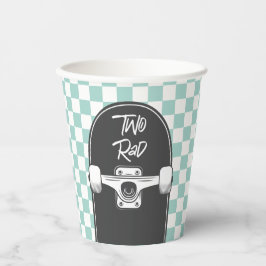 Retro blauwe check Skateboard twee rad 2e Verjaard Papieren Bekers