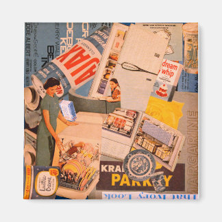 Retro blauwe collage magneet