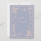 Retro Blauwe Crème Getekende Bloementuin Bewaar De Save The Date (Achterkant)