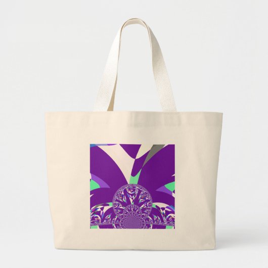 Retro Blauwe Cyaan Kaleidoscoop Art Print Grote Tote Bag (Voorkant)