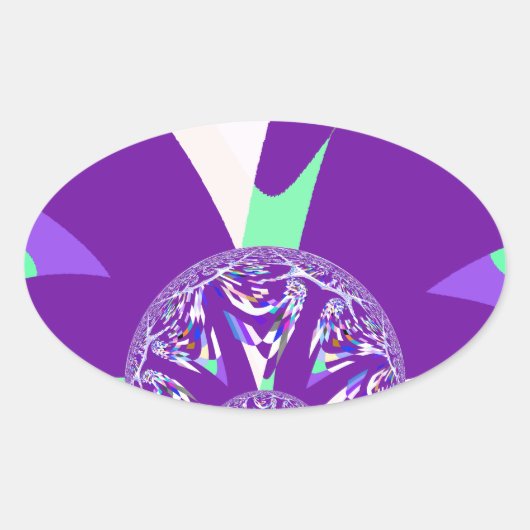 Retro Blauwe Cyaan Kaleidoscoop Art Print Ovale Sticker (Voorkant)