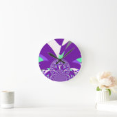 Retro Blauwe Cyaan Kaleidoscoop Art Print Ronde Klok (Huis)