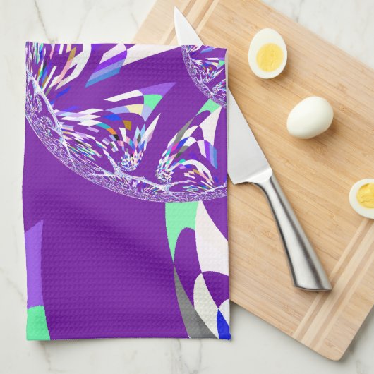 Retro Blauwe Cyaan Kaleidoscoop Art Print Theedoek (Quarter Fold)