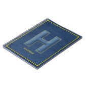 Retro Blauwe Denim Gele Steek Monogram Letter H Notitieboek (Linkerzijde)
