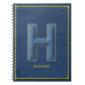 Retro Blauwe Denim Gele Steek Monogram Letter H Notitieboek (Voorkant)