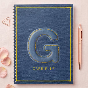 Retro blauwe denim gestikte letter G monogram Notitieboek