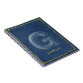 Retro blauwe denim gestikte letter G monogram Notitieboek (Rechterzijde)