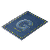 Retro blauwe denim gestikte letter G monogram Notitieboek (Linkerzijde)