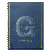 Retro blauwe denim gestikte letter G monogram Notitieboek (Voorkant)