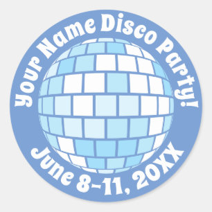 Retro Blauwe Disco Bal PERSOONLIJK Ronde Sticker