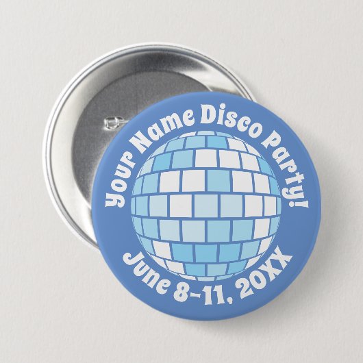 Retro Blauwe Disco Bal PERSOONLIJKE Knop Ronde Button 7,6 Cm (Voorkant /achterkant)