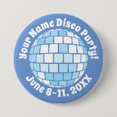Retro Blauwe Disco Bal PERSOONLIJKE Knop Ronde Button 7,6 Cm (Voorkant)