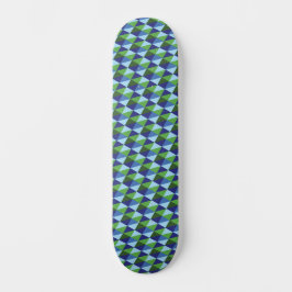Retro blauwe en groene geometrische driehoeken persoonlijk skateboard