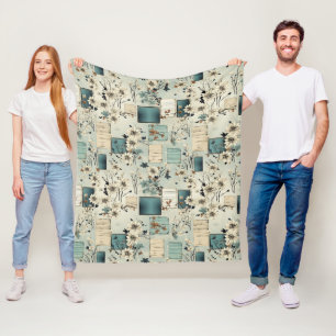 Retro blauwe film witte bloem ephemera fleece deken