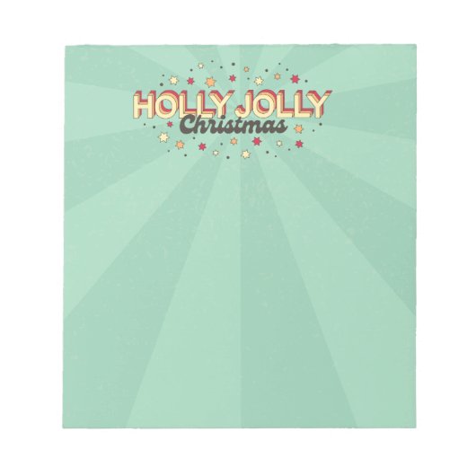 Retro blauwe flitskleur holly jolly kersttekst notitieblok (Voorkant)