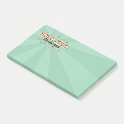 Retro blauwe flitskleur holly jolly kersttekst post-it® notes (Schuin)