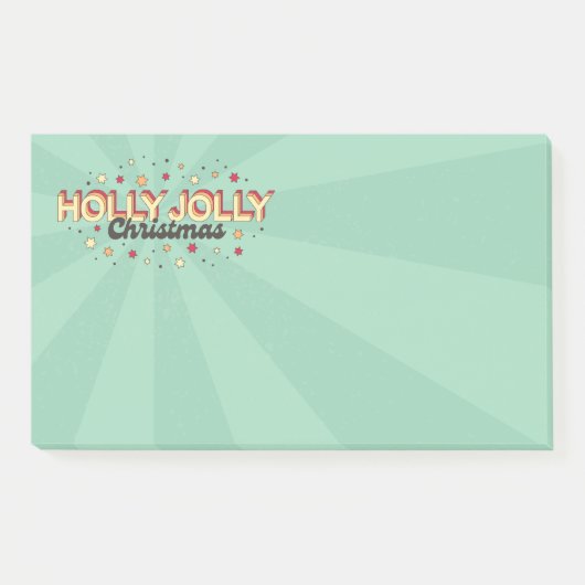 Retro blauwe flitskleur holly jolly kersttekst post-it® notes (Voorkant)