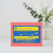 Retro blauwe & gele cassetteband briefkaart (Staand voorkant)