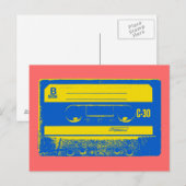 Retro blauwe & gele cassetteband briefkaart (Voorkant / Achterkant)
