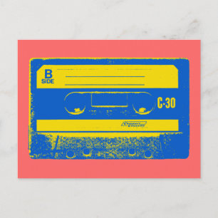 Retro blauwe & gele cassetteband briefkaart