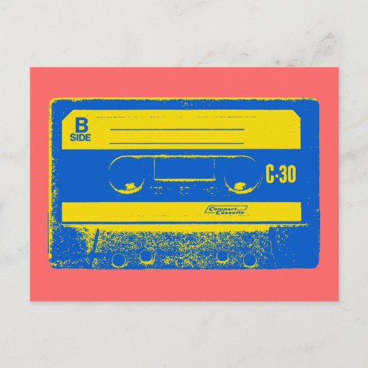 Retro blauwe & gele cassetteband briefkaart (Voorkant)