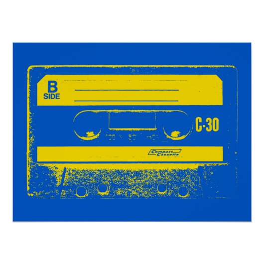 Retro blauwe & gele cassetteband poster (Voorkant)