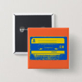 Retro blauwe & gele cassetteband vierkante button 5,1 cm (Voorkant /achterkant)