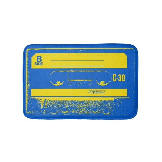 Retro blauwe & gele cassettebandje badmat (Voorkant)