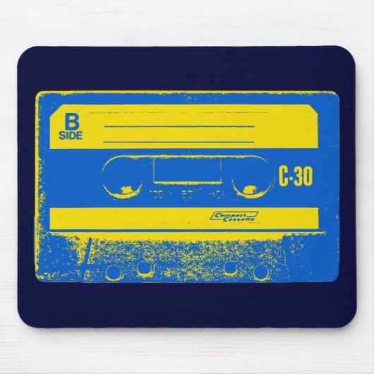 Retro blauwe & gele cassettebandje muismat (Voorkant)
