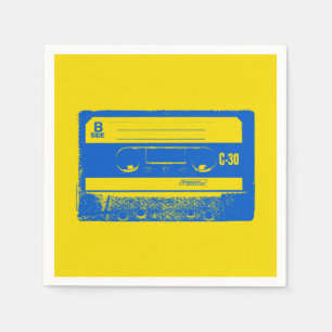 Retro blauwe & gele cassettebandje servet