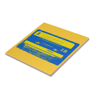 Retro blauwe & gele cassettebandje tegeltje