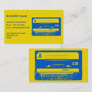 Retro blauwe & gele cassettebandje visitekaartje