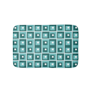 Retro blauwe geometrische vierkanten patroon badmat