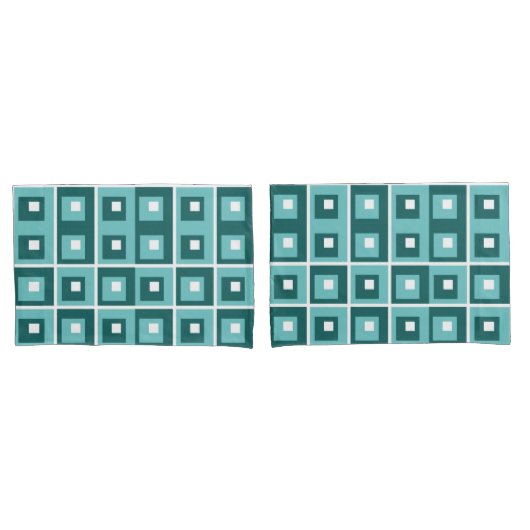 Retro blauwe geometrische vierkanten patroon kussensloop (Voorkant-Set)