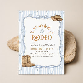 Retro Blauwe Geruite Cowboy Eerste Rodeo 1e Verjaa Kaart