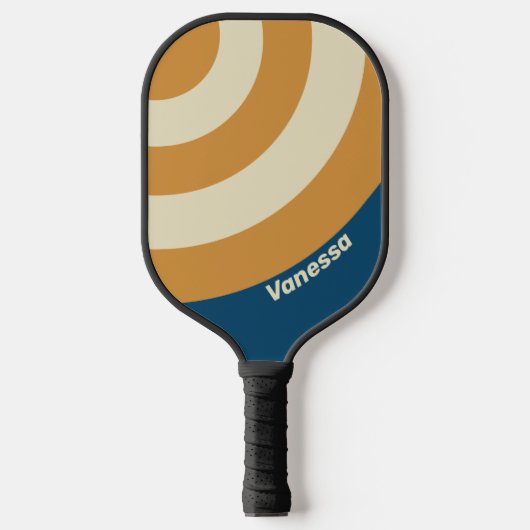 Retro Blauwe Golf Cirkel Streep met Naam Pickleball Paddle (Voorkant)