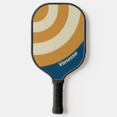 Retro Blauwe Golf Cirkel Streep met Naam Pickleball Paddle (Achterkant)