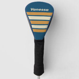 Retro blauwe golf over strepen met naam golfheadcover