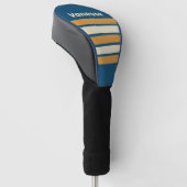 Retro blauwe golf over strepen met naam golfheadcover (Schuin)