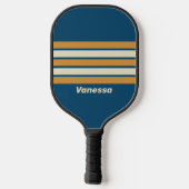 Retro Blauwe Golf over Strepen met Naam Pickleball Paddle (Achterkant)
